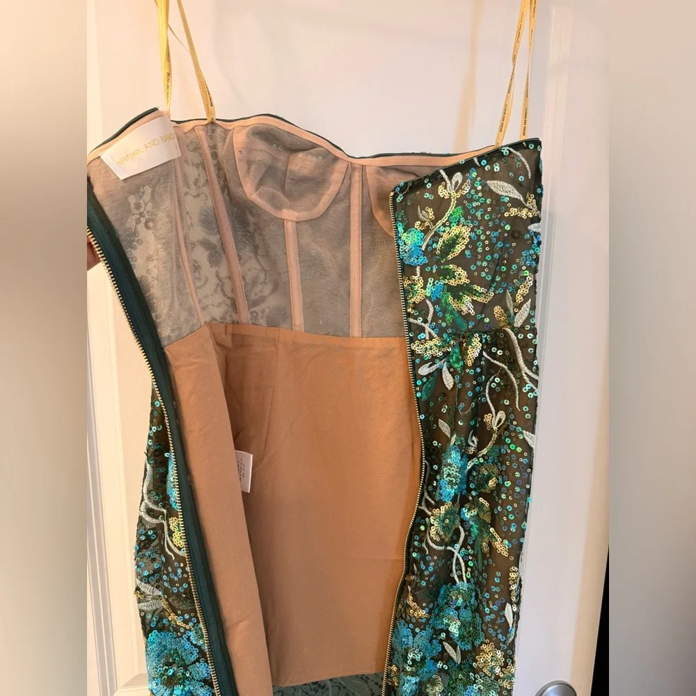 NWOT BRONX AND BANCO Dahlia Teal Multi Maxi Dress, Strapless Floral Gown - Picture 12 of 14